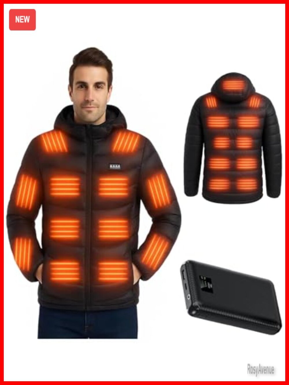 Unisex Heated Down Jacket Power Bank 16000mAh Graphene 23 Heating Zones Winter